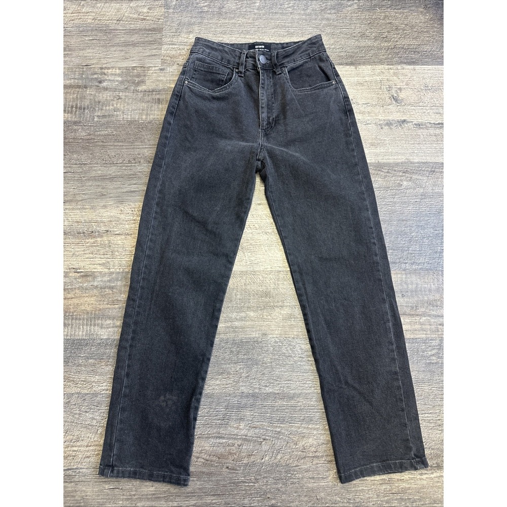 Women's Cotton On Stretch Straight Leg Jeans Size 4 Work Wear Black High Waist